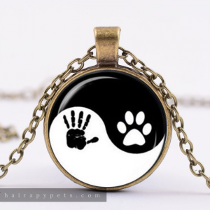 yin yang hand paw prints necklace bronze