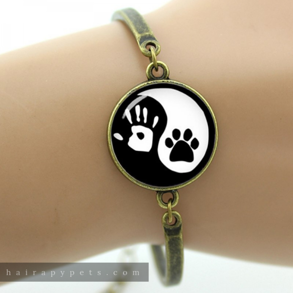 yin yang paw hand prints bracelet bronze
