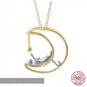 cat moon star play necklace matte sterling silver