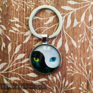 yin yang cat eyes keychain silver