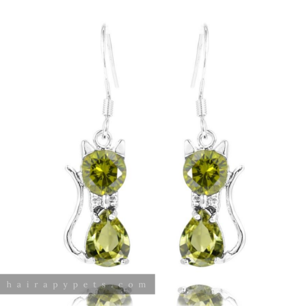 fancy cat earrings olive green